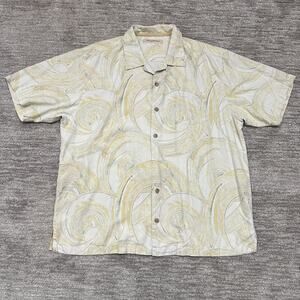 Tommy Bahama Shirt Mens XL Light Yellow Swirl 100% Silk Beach Resort Summer
